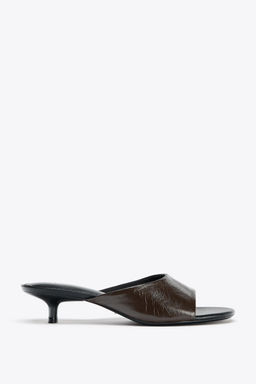 LEATHER KITTEN HEEL SANDALS - Zara фото 9