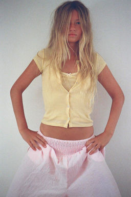 TOP CHAQUETA COMBINADO LAZO / Amarillo claro