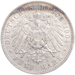 Монета 5 марок 1904 года E Германия (Саксония)