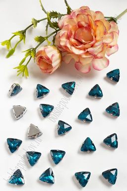 Стразы пришивные 12 мм "Треугольник" (10 шт) SF-3766, темно-бирюзовый №8