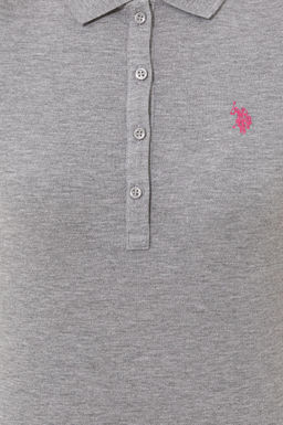 Женская серая меланжевая базовая футболка с воротником-поло Неожиданная скидка в корзине - U.s. polo assn фото 12