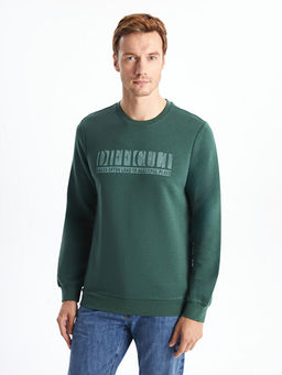Bisiklet Yaka Bask?l? Erkek Kal?n Sweatshirt