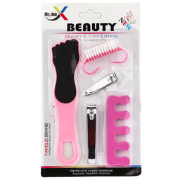 Педикюрный набор 5 предметов: кусачки-книпсер - 2 штуки; пилка двусторонняя наждачная; щетка для ногтей; разделитель для пальцев, цвета в ассортименте: розовый, голубой, фиолетовый, в блистере (Китай) - Beauty фото 2