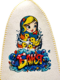 Шапка для бани и сауны Матрёшка с уточками, полиэфир, шерсть, белая - Simaland фото 4