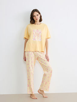 Bisiklet Yaka Bask?l? Kad?n Pijama Tak?m