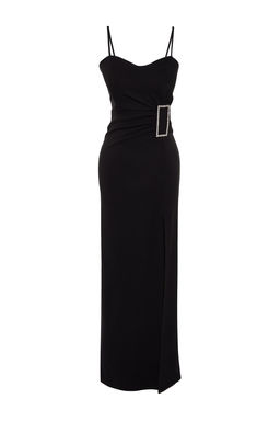 TRENDYOLMILLA Siyah Aksesuar Detayl? Dokuma Uzun S?k Abiye Elbise TPRSS20AE0321  фото 7