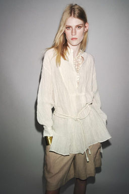 LIMITED EDITION CREASED-EFFECT LINEN BLEND SHIRT - Zara фото 11