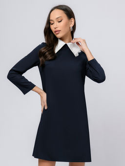 Платье темно-синее длины мини с белыми манжетами и воротником - 1001dress фото 4