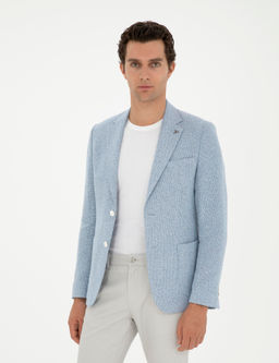 A__k Mavi Slim Fit Keten Kar___ml_ Ceket