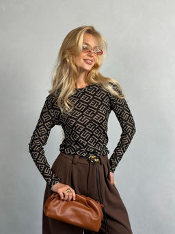 Лонгслив #КТ5930-8, чёрный,бежевый