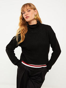 Bal?k?? Yaka D?z Uzun Kollu Kad?n Triko Kazak