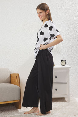 Trendyolmilla Bordo-Cok Renkli %100 Pamuklu Kalpli ve Y?rtmac Detayl? Orme Pijama Tak?m? THMSS25PT00277