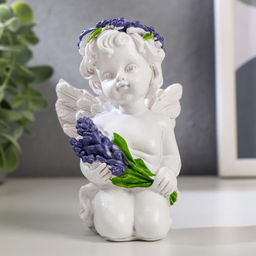 Фигурка полистоун Белоснежный ангел с лавандой, в венке из лаванды, 10.2?6.8?5.3 см, МИКС