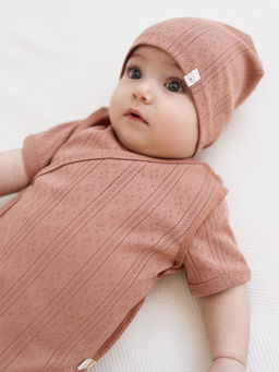 Боди-кимоно с коротким рукавом "Корица" из ажурного хлопка 0+