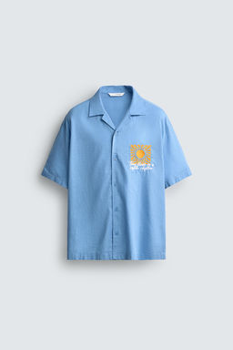 CAMISETA TEXTOS ESTAMPADOS MEZCLA LINO / Azul?n - Zara фото 7