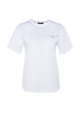 TRENDYOLMILLA Beyaz %100 Pamuk On ve Arka Bask?l? Boyfriend Fit Bisiklet Yaka Orme T-Shirt TWOSS23TS00057  фото 10