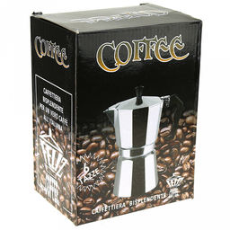 Кофеварка алюминиевая, гейзерная, на 6 чашек, 350мл, д10см h19см, бакелитовая ручка, подарочная коробка (Китай)