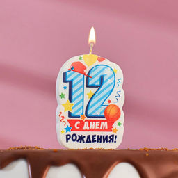 Цена за 3 шт. Свеча для торта цифра «С Днём Рождения» 12 голубая, 6.5 см