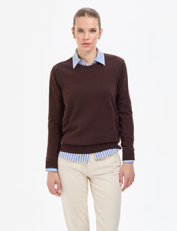 Kahverengi Comfort Fit Bisiklet Yaka Basic Kazak