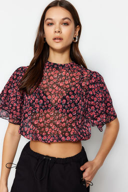 Trendyolmilla Cok Renkli Crop Cicek Desenli Dokuma Bluz TWOSS20BZ1657
