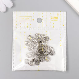 Цена за 2 шт. Декор шляпка для бусин "Цветок-полукруг" серебро 0,8х0,8 см набор 50 шт