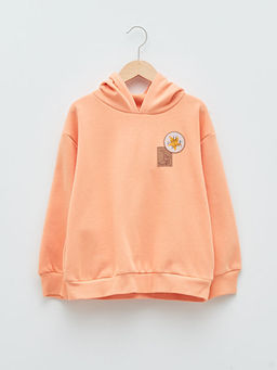 Kap??onlu Aplike Nak??l? Uzun Kollu K?z ?ocuk Sweatshirt