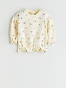 Bisiklet Yaka ?i?ekli K?z Bebek Sweatshirt ve Tayt 2li