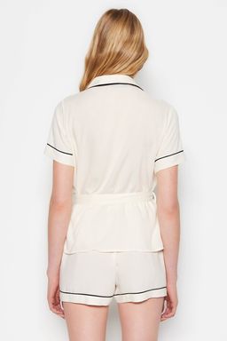 Bej Kusakl? Biye Detayl? Viskon Sortlu Hamile Dokuma Pijama Tak?m? THMSS23PT00203