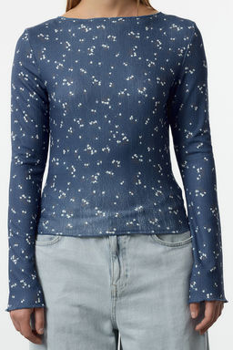Indigo Bask?l? Fitted/Vucuda Oturan Burumcuk/Dokulu Esnek Orme Bluz TWOAW25BZ00111 - Trendyolmilla фото 4