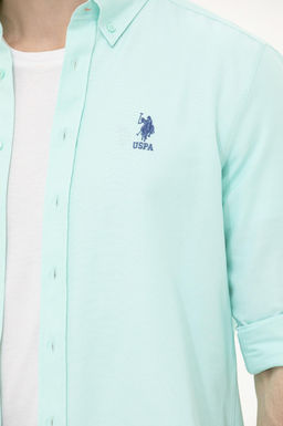 Мужская базовая рубашка зеленого цвета с длинным рукавом - U.s. polo assn фото 7