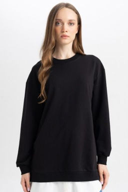 Regular Fit Bisiklet Yaka Basic Duz Sweatshirt Tunik
