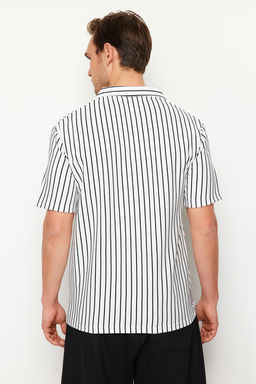 Lacivert Regular/Normal Kesim Cizgili Dokulu Polo Yaka T-shirt TMNSS24PO00035