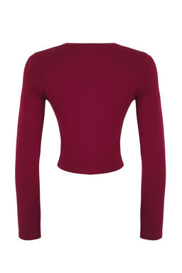 Bordo Slogan Bask?l? Vucuda Oturan Crop Esnek Orme Bluz TWOAW25BZ00148