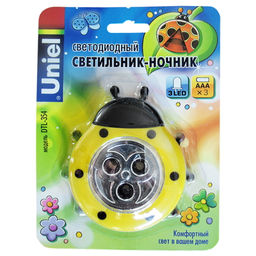 DTL-354 Божья Коровка/Yellow/3LED/3AAA Cветильник-ночник Божья Коровка,питание от 3-х батареек AAA (в комплект не входят). Цвет -желтый. Упаковка - блистер