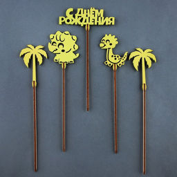 Цена за 5 шт. Топпер для торта С Днём Рождения, МИКС - Страна карнавалия фото 2