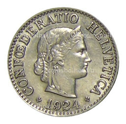 Монета 10 раппенов 1924 года Швейцария