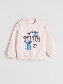 Stitch Bask?l? K?z ?ocuk Sweatshirt ve Tayt Pantolon 2li