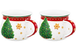 Набор 2 кружек 250 мл 11*8,5*7 см Новогодняя елка, красный узор, бочонок NEW BONE CHINA - Elan gallery фото 8