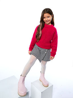 Bisiklet Yaka Kendinden Desenli Uzun Kollu K?z ?ocuk Triko Kazak