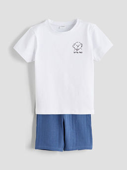 Bask?l? Erkek ?ocuk ?ortlu Pijama Tak?m?