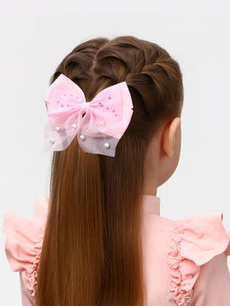 Цена за 6 шт. Бант для волос на резинке «Бантик Лили с блёстками», 10×8 см, розовый