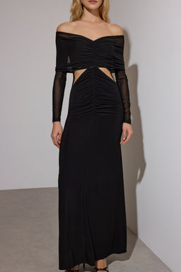 Limited Edition Siyah Pencere/Cut Out Detayl? Tul Orme Maxi Abiye Mezuniyet Elbisesi TPRAW26EL00034 - Trendyolmilla фото 3