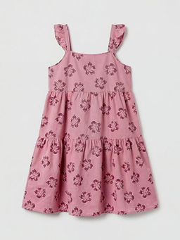 Kare Yaka ?i?ekli K?z ?ocuk Elbise