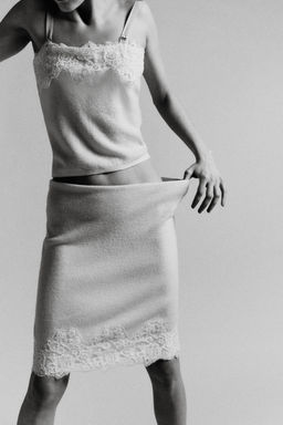 EMBROIDERED LACE KNIT MIDI SKIRT - Zara фото 3