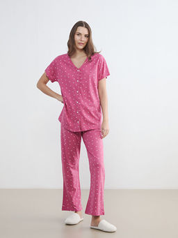 V Yaka Desenli Hamile Pijama Tak?m