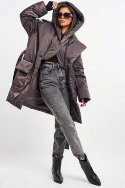 Куртка удлиненная со съемным капюшоном шоколад