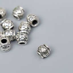 Цена за 12 шт. Бусина для творчества металл «Пузатая с узорами» серебро, 0.8×0.8 см