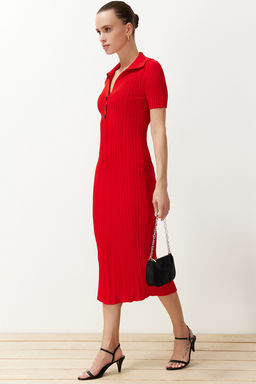 TRENDYOLMILLA Lacivert Maxi Triko Polo Yaka Elbise TWOSS24EL00282 фото 12