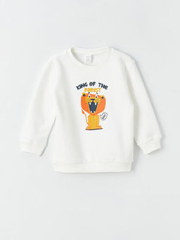 Bisiklet Yaka Bask?l? Erkek Bebek Sweatshirt