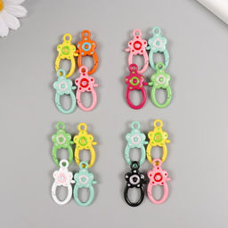 Цена за 4 шт. Карабин металл с кольцом Овал. Цветок МИКС 3,6х1,8 см